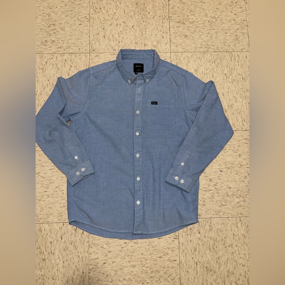 RVCA boy’s Casual Light Blue Button-Down Shirt